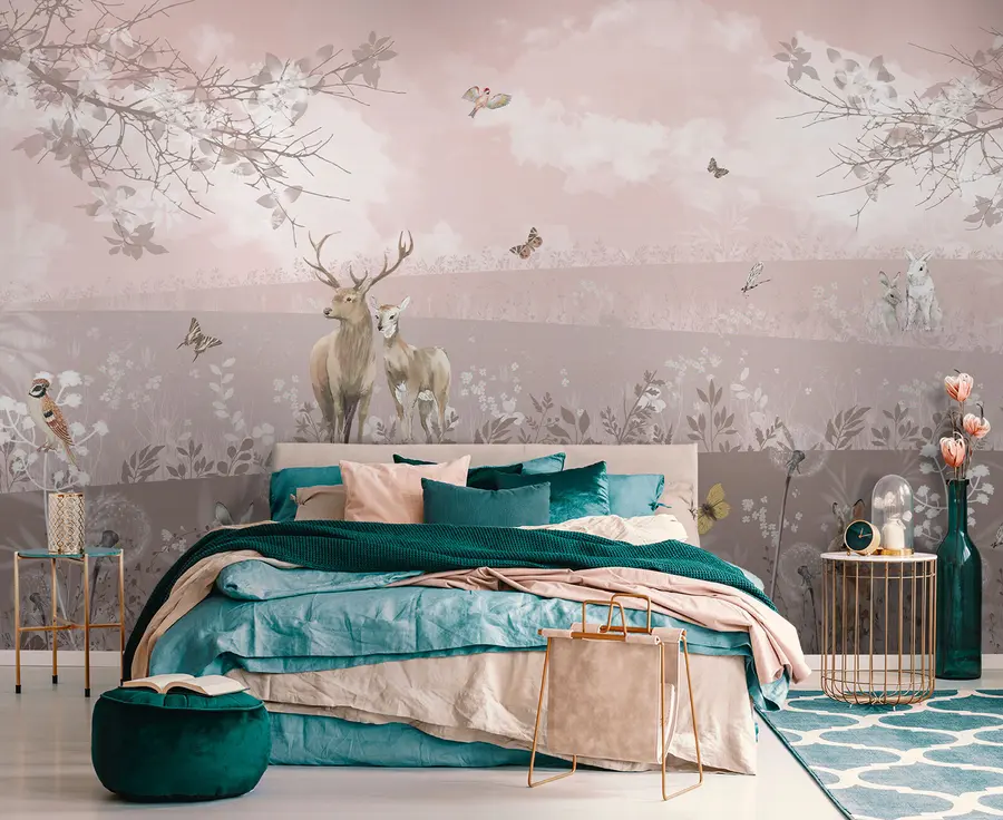Wall Mural Photo Wallpaper Dreamy pink world with deer u94165