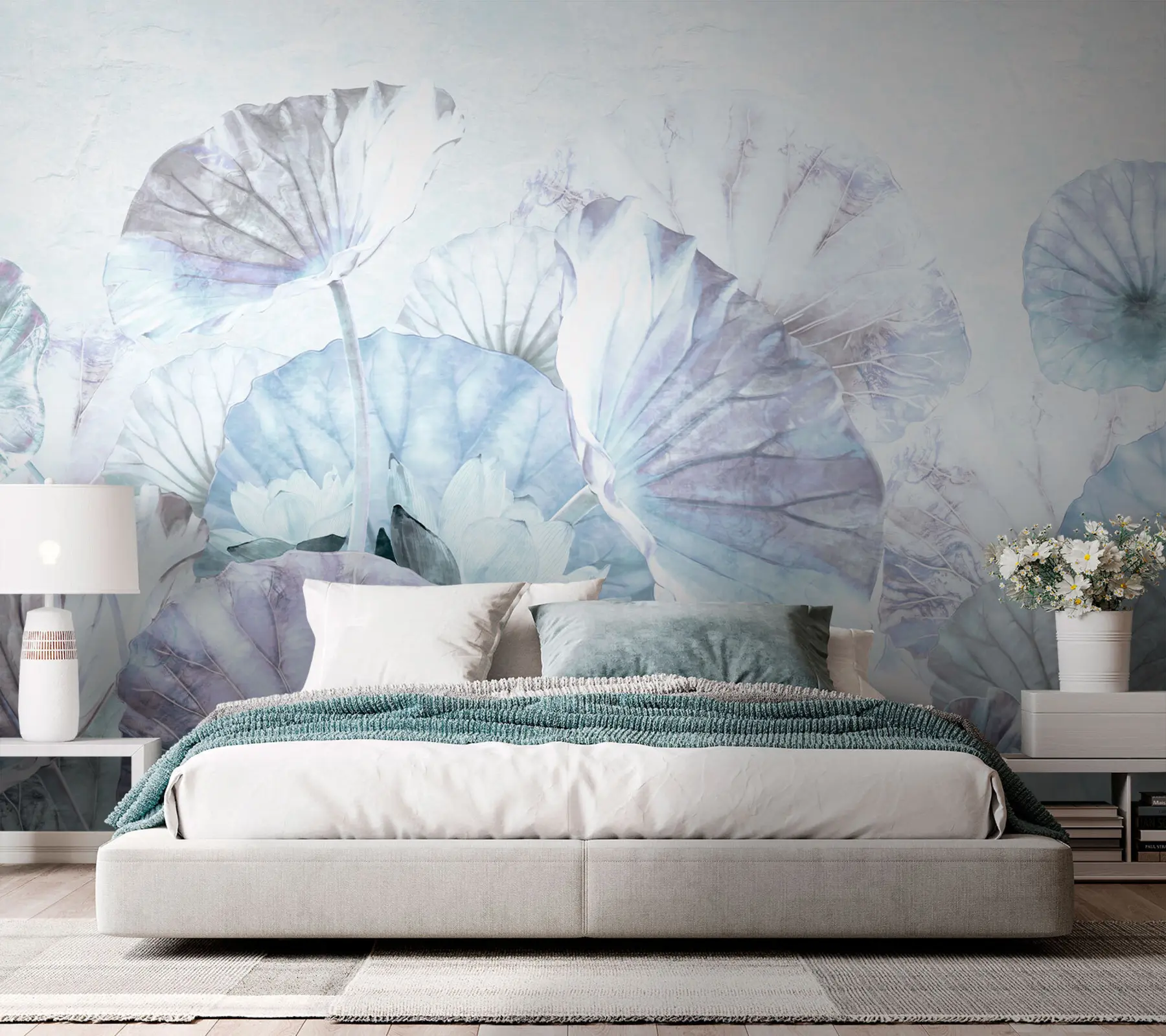 Wall Mural Photo Wallpaper Blue and purple water lilies - water lilies with grunge texture u94274