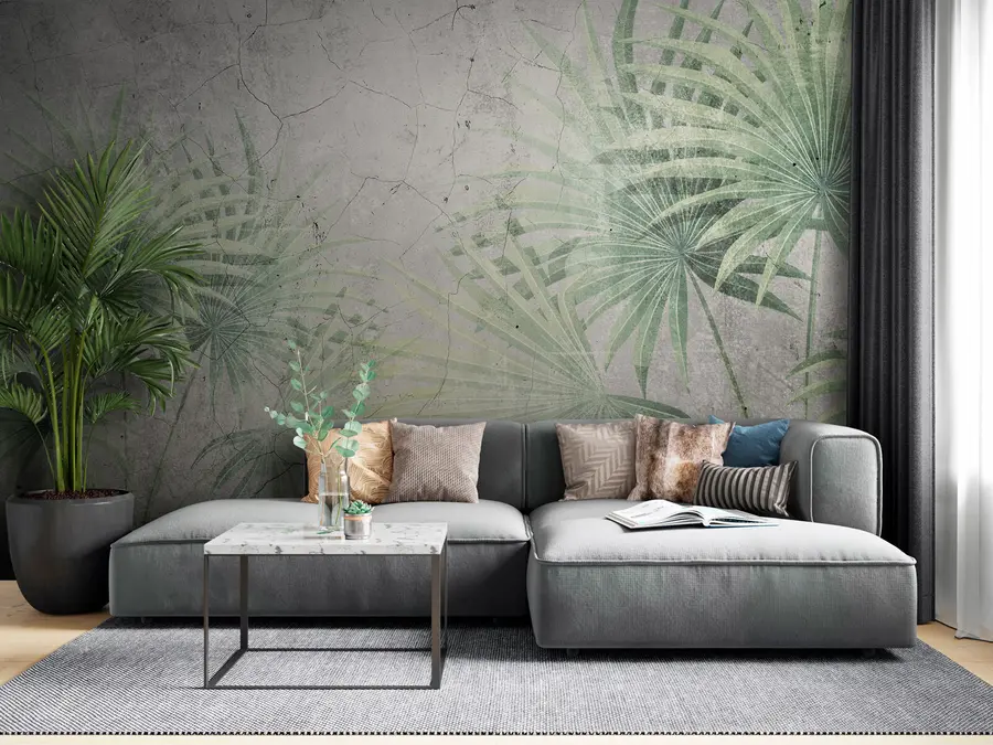 Wall Mural Photo Wallpaper Green palm leaves with grunge texture u94284
