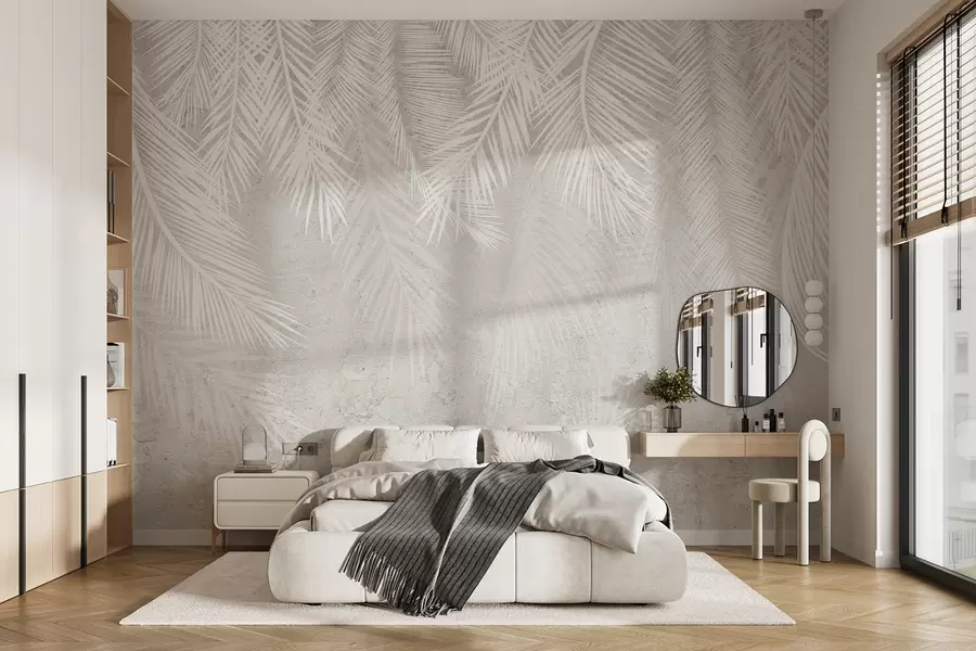Wall Mural Photo Wallpaper White fragile palm leaves with grunge texture u94286