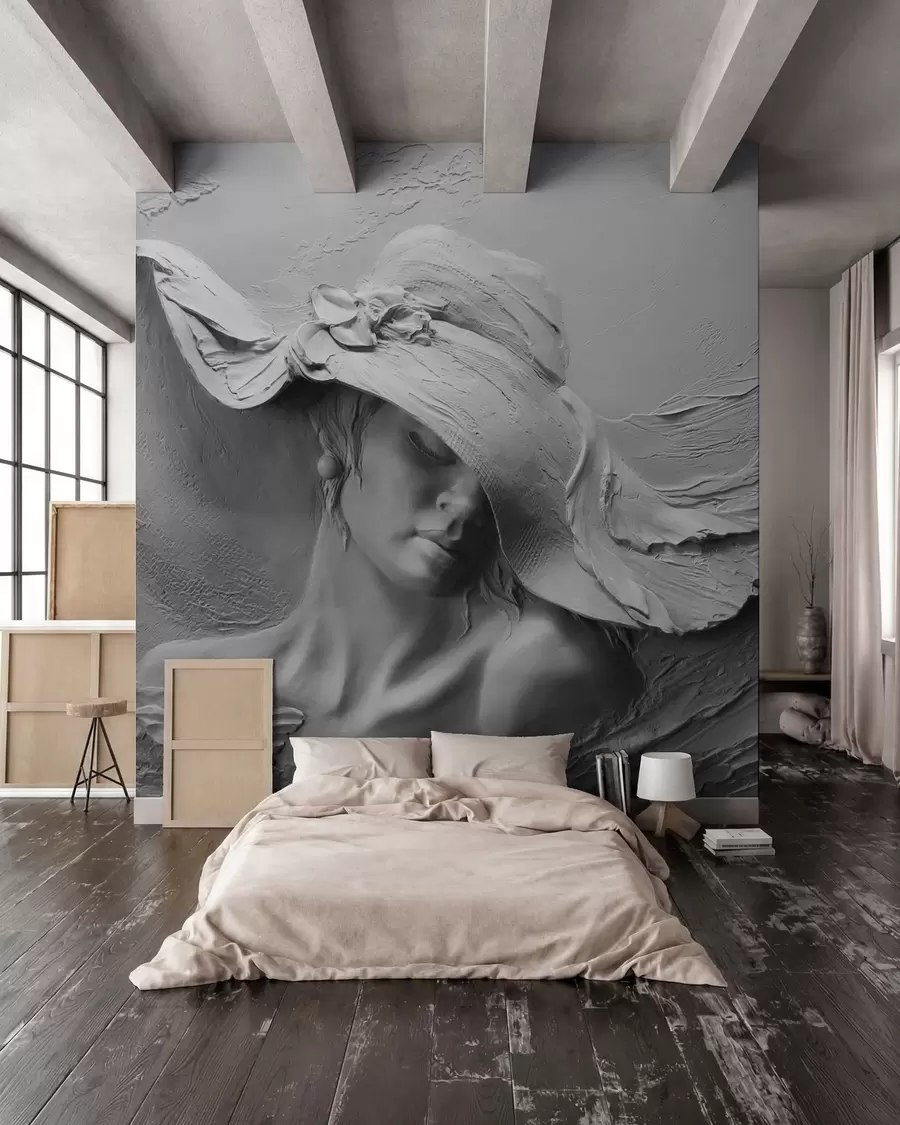 peintures murales Femme au chapeau 3D u62592