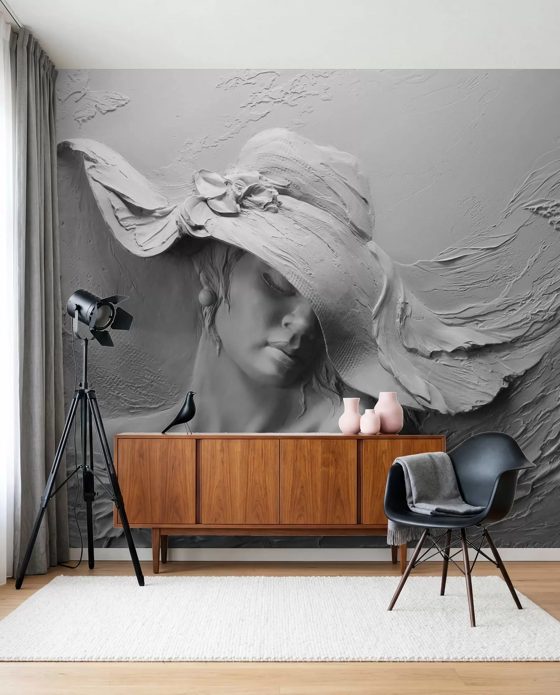 peintures murales Dame au chapeau sculpté u62592