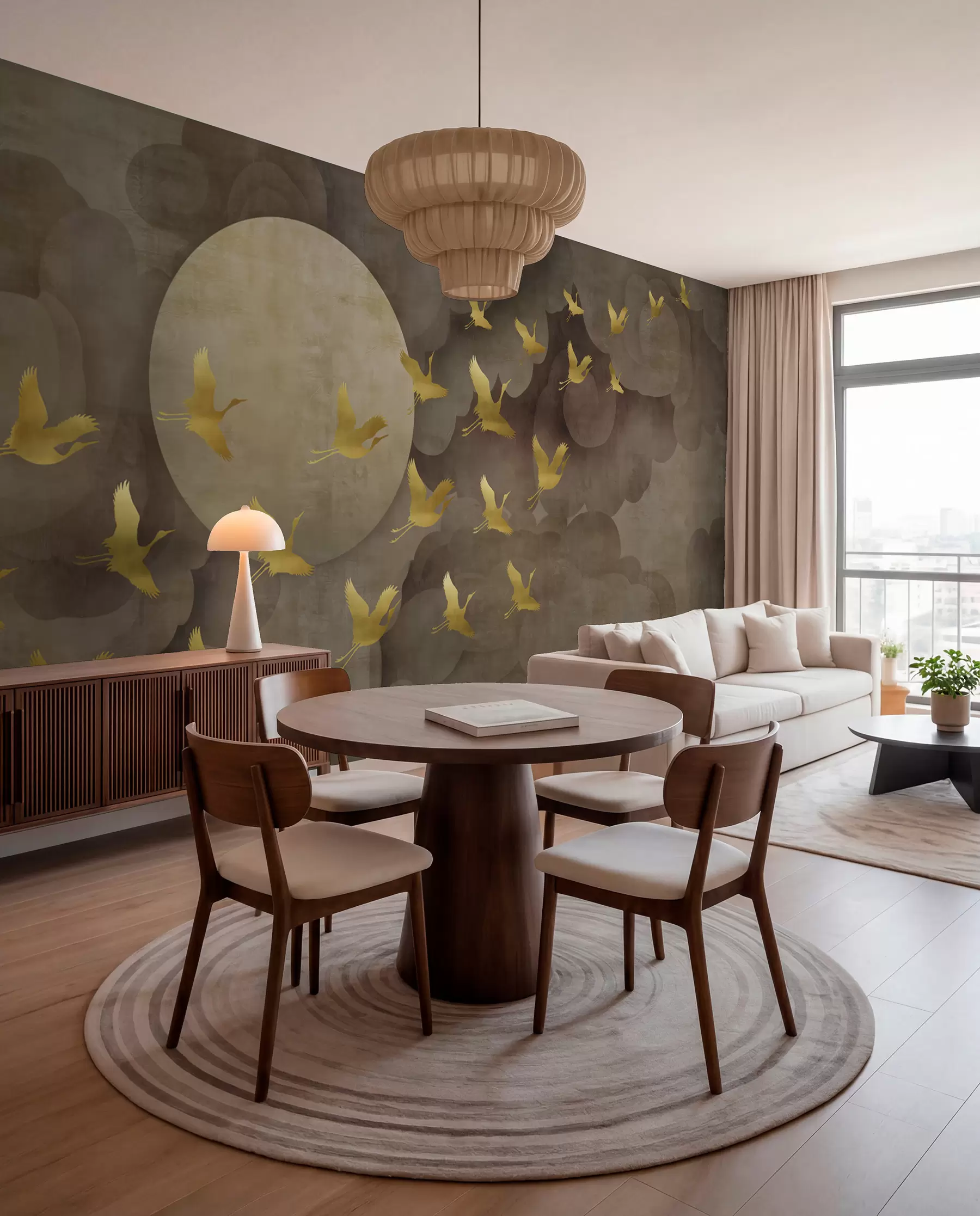murales Vuelo de cigüeñas al estilo chino u00554