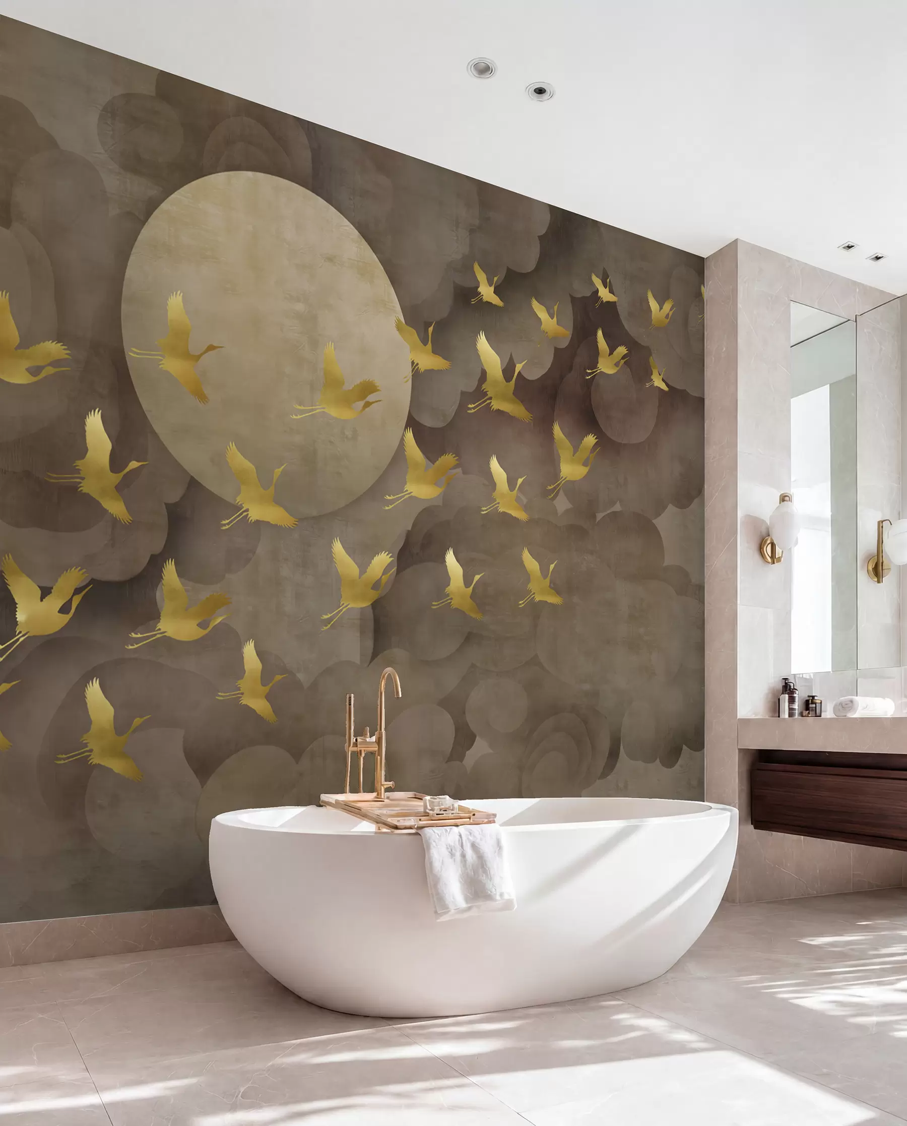 wall murals Flight of storks, Chinese style u00554