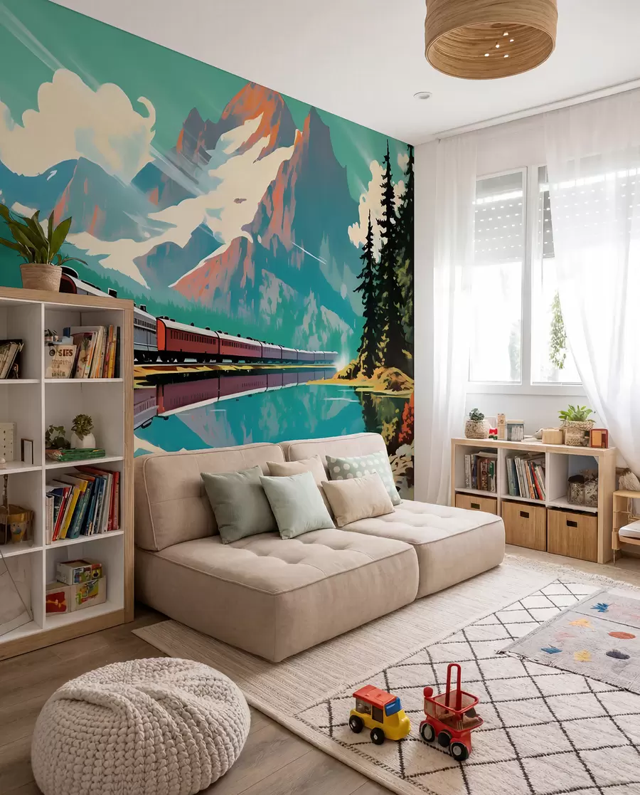 wall murals Mountain landscape and train u94759