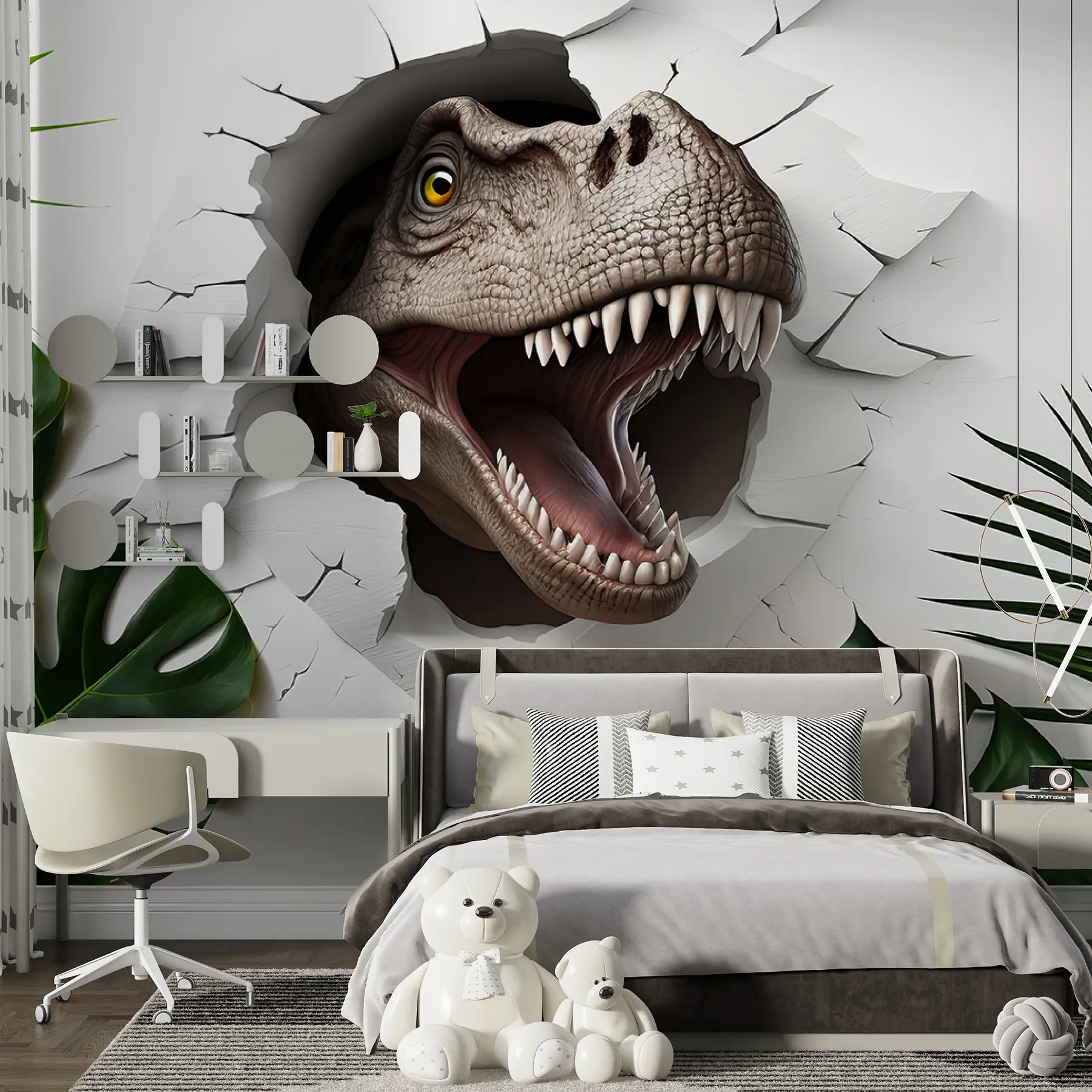 peintures murales Dinosaure 3D et feuilles u94772