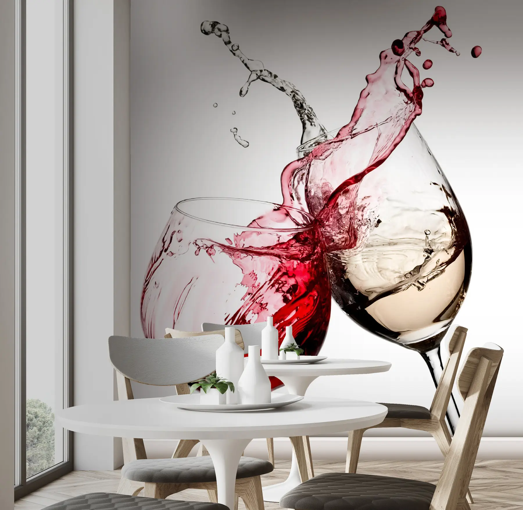 murales Vino blanco y tinto en copas u75563