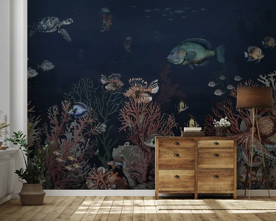 peintures murales Récifs coralliens et poissons dans les profondeurs de la baie u94467