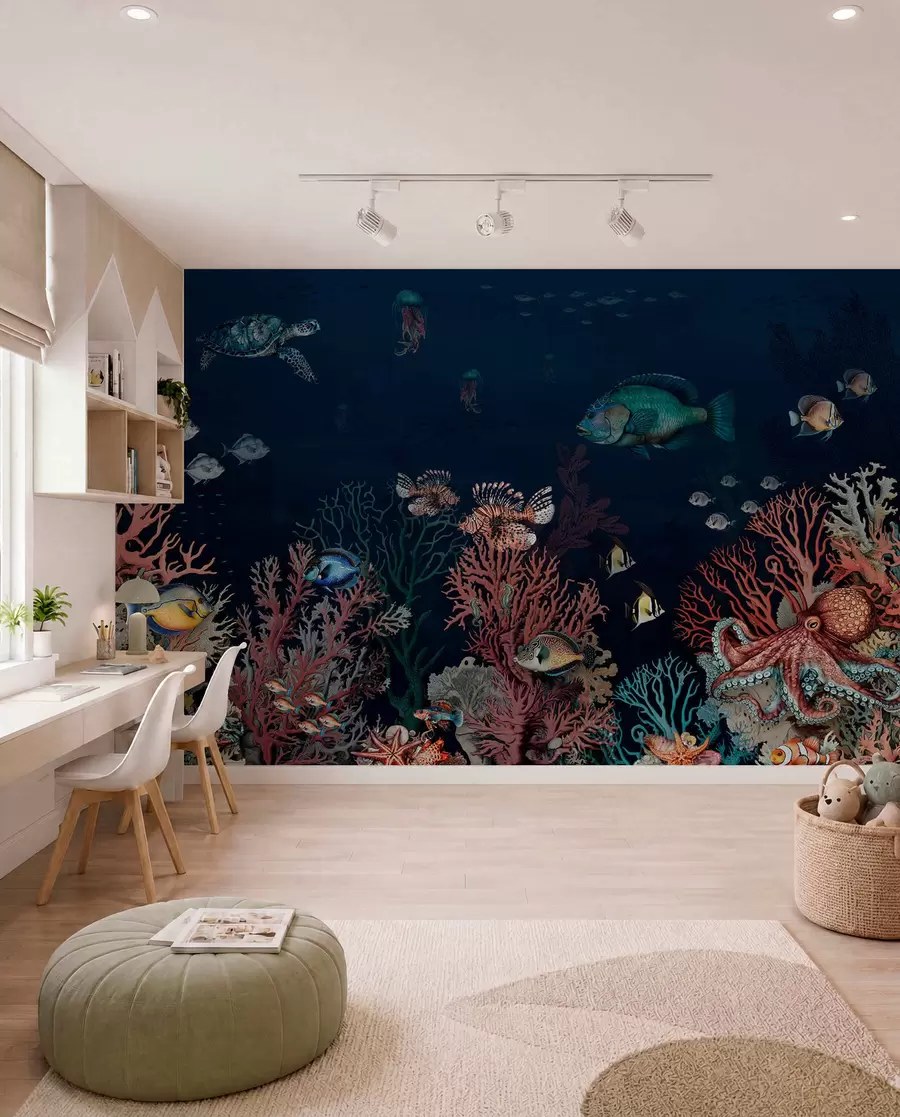 wall murals Coral reefs and fish in the depths of the bay u94467