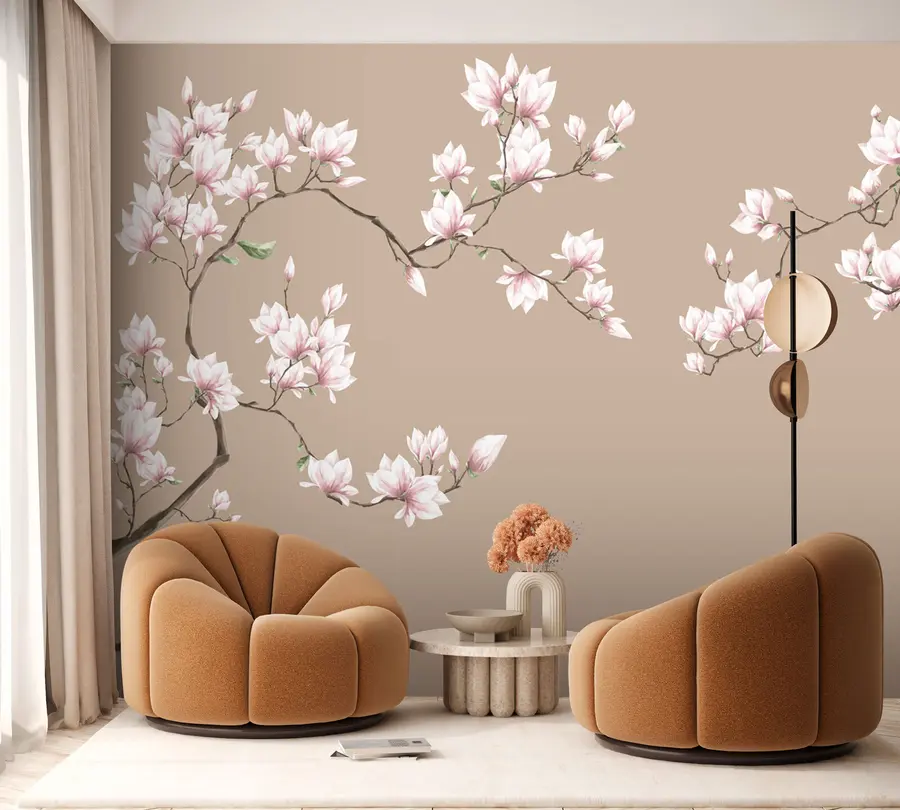 Wall Mural Photo Wallpaper Blooming branches of pink magnolia u94363