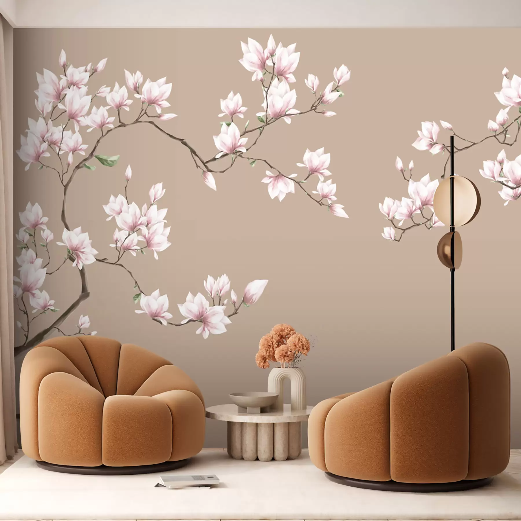 murales Ramas en flor de magnolia rosa u94363