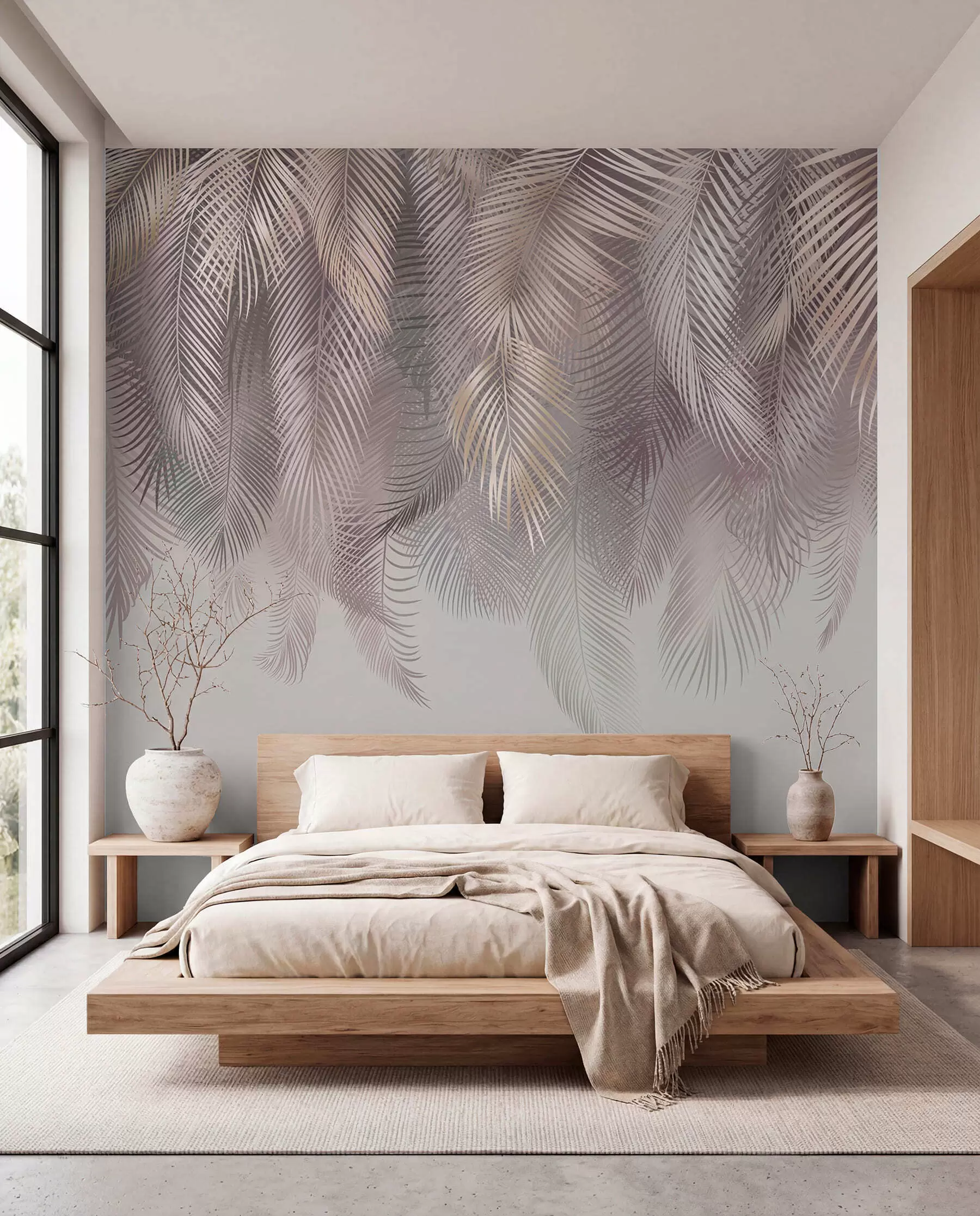 Wall Mural Photo Wallpaper Pink palm leaves u94375