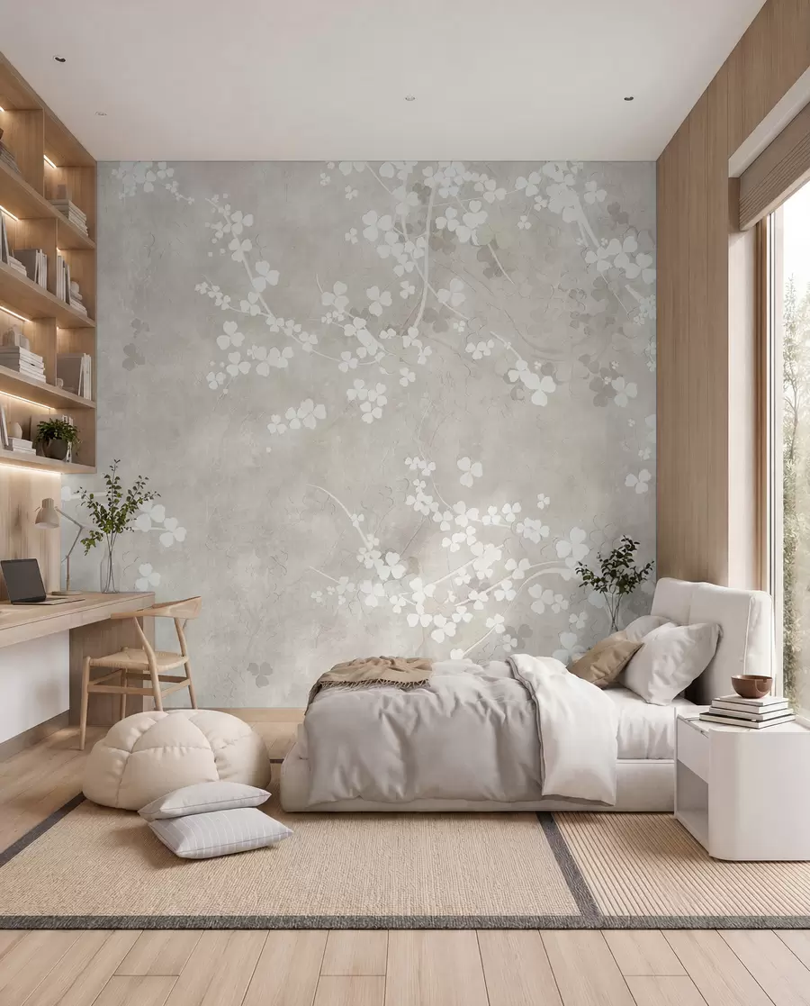 wall murals White fragile twigs and flowers u94458