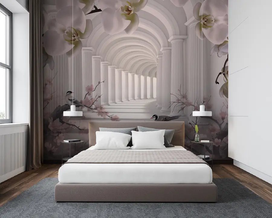 Wall Mural Photo Wallpaper Beautiful tunnel with birds and orchids u94513