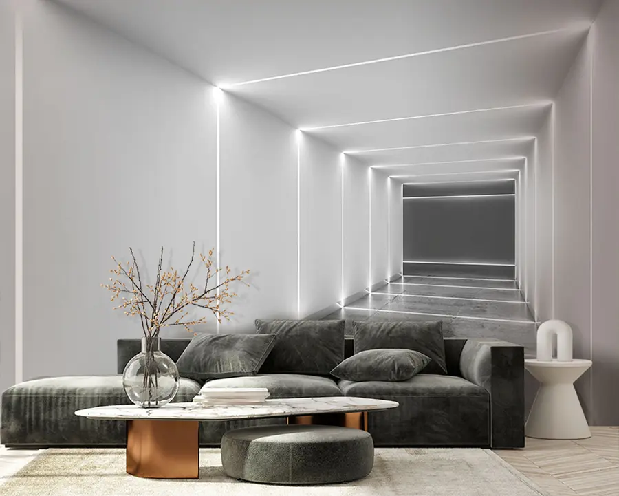 murales Túnel blanco con suelo de hormigón pulido u95075