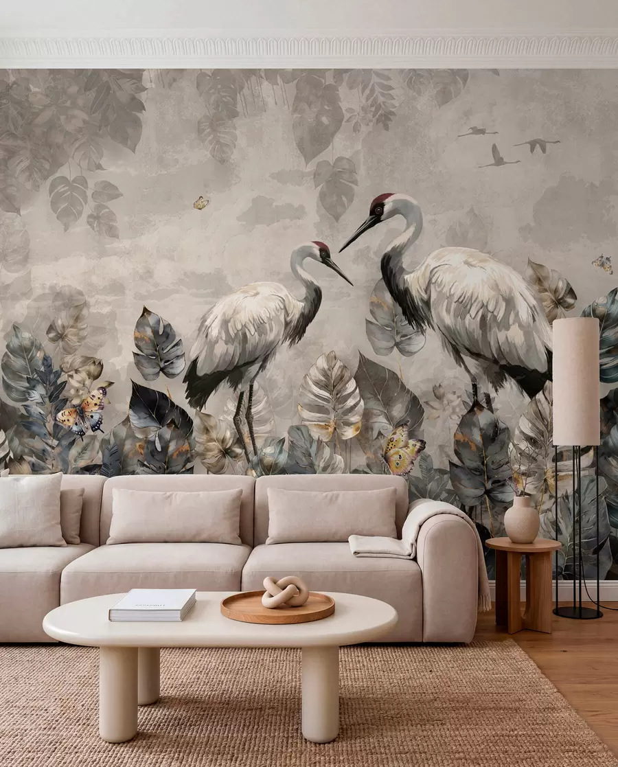Wall Mural Photo Wallpaper Two cranes on a grunge texture u94625
