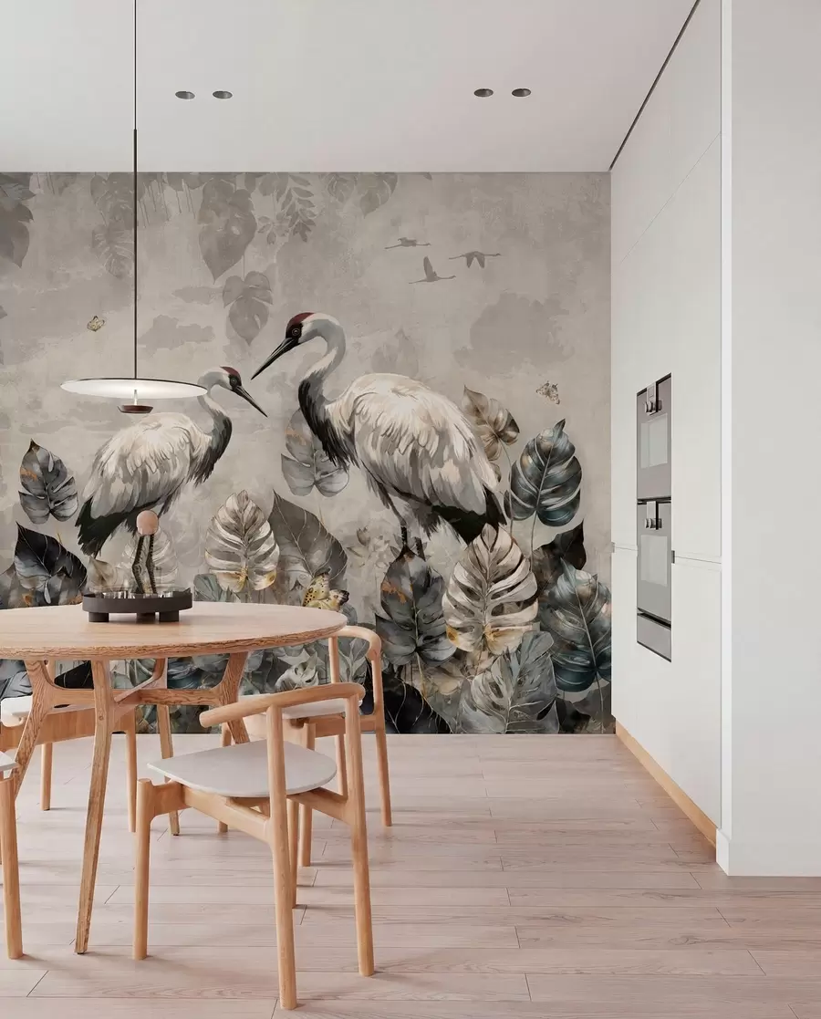 wall murals Two cranes on a grunge texture u94625