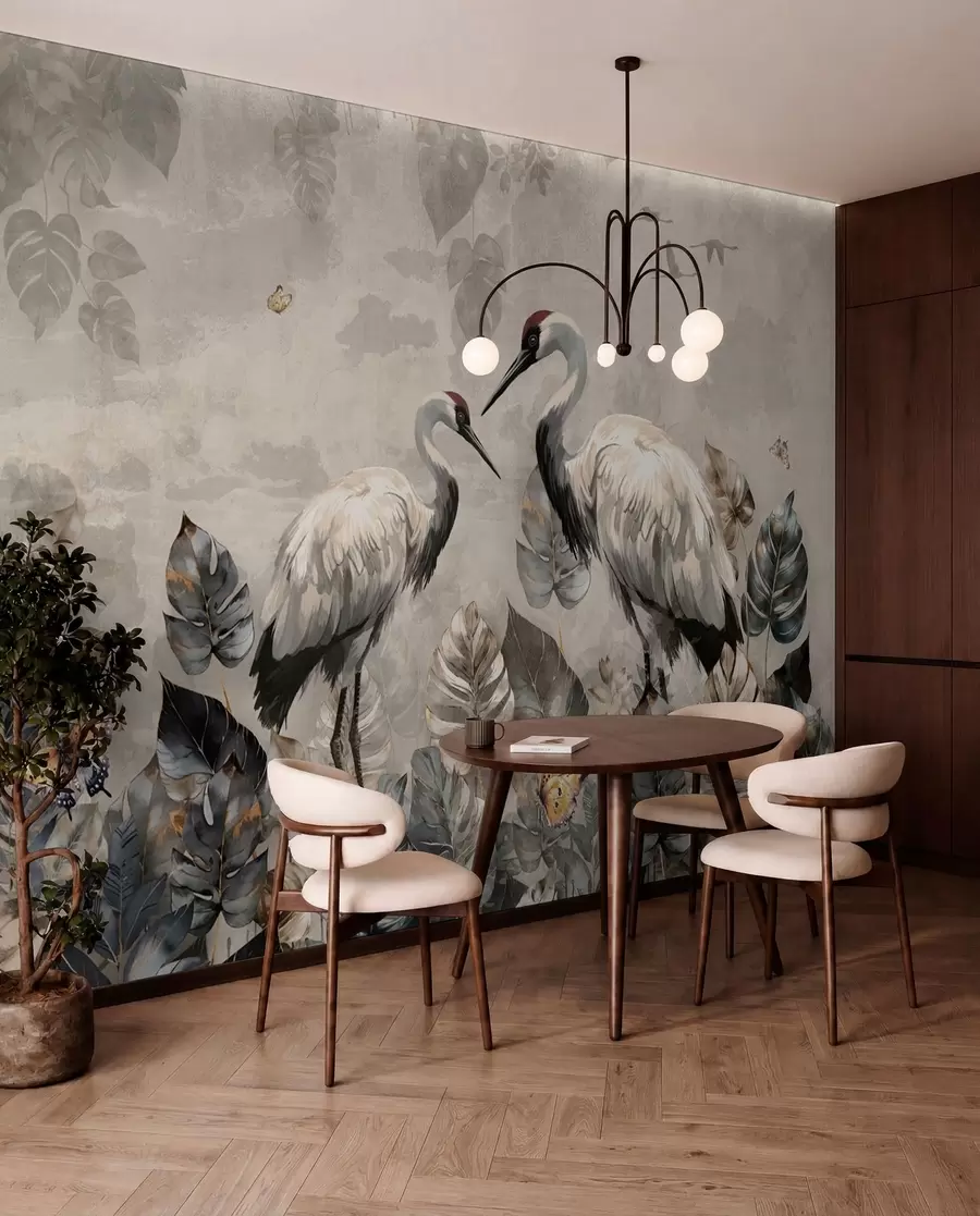 wall murals Two cranes on a grunge texture u94625