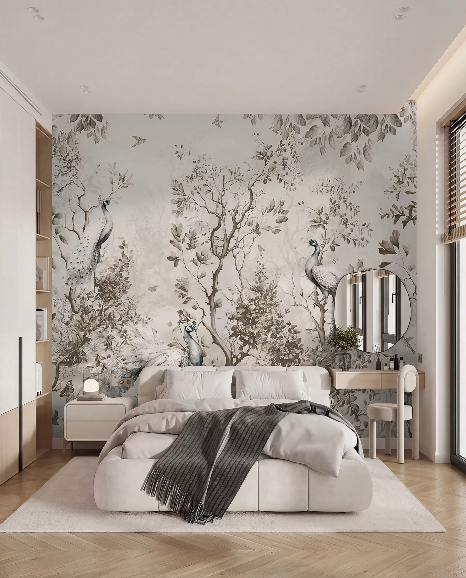 peintures murales Paons dans un jardin dessiné u94850