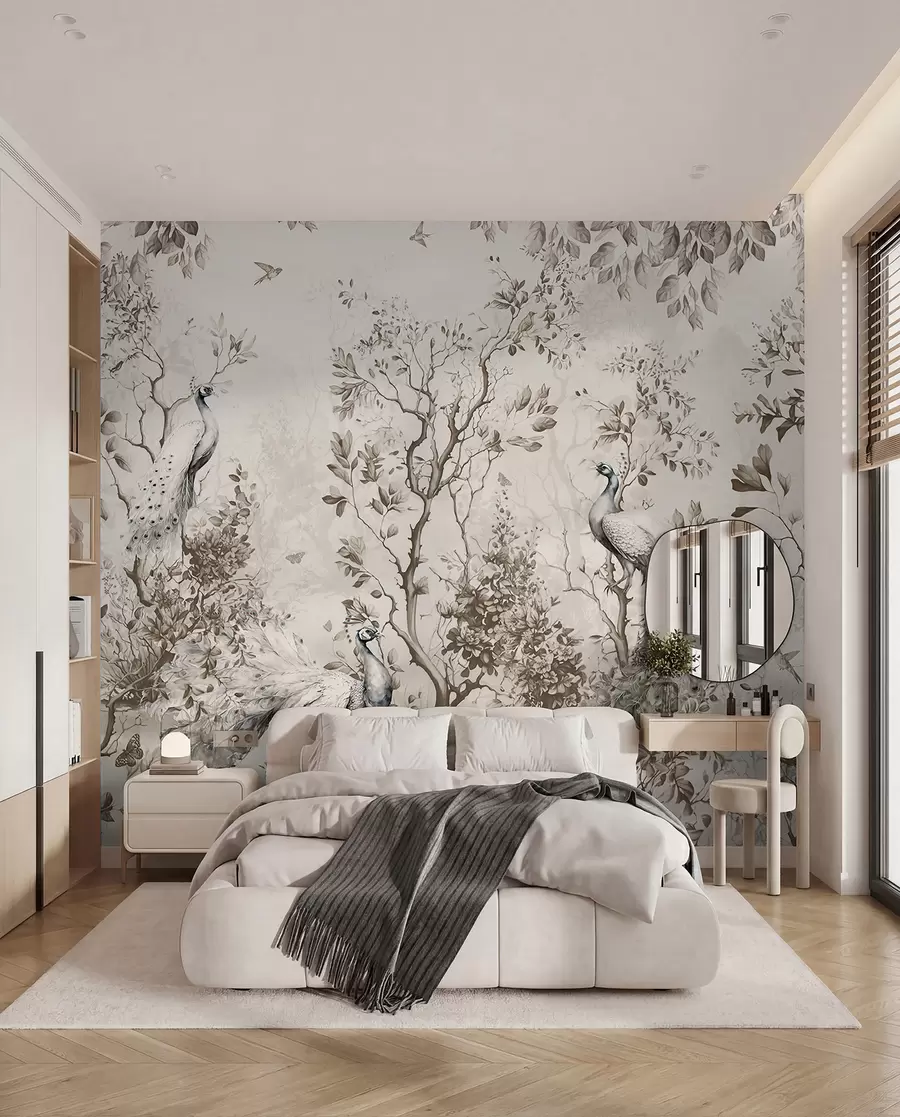 wall murals A garden with fragile birds, peacocks u94850