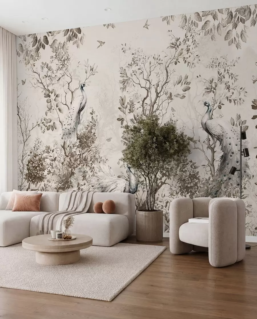 Wall Mural Photo Wallpaper A garden with fragile birds, peacocks u94850