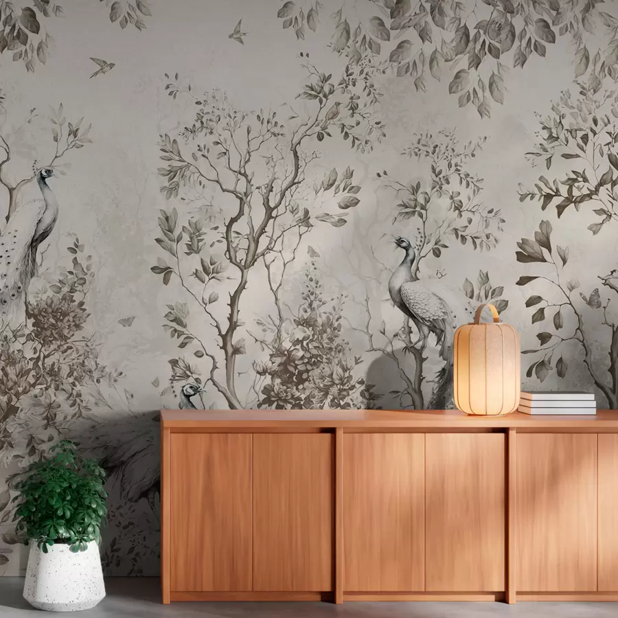 peintures murales Un jardin avec des oiseaux fragiles, des paons u94850