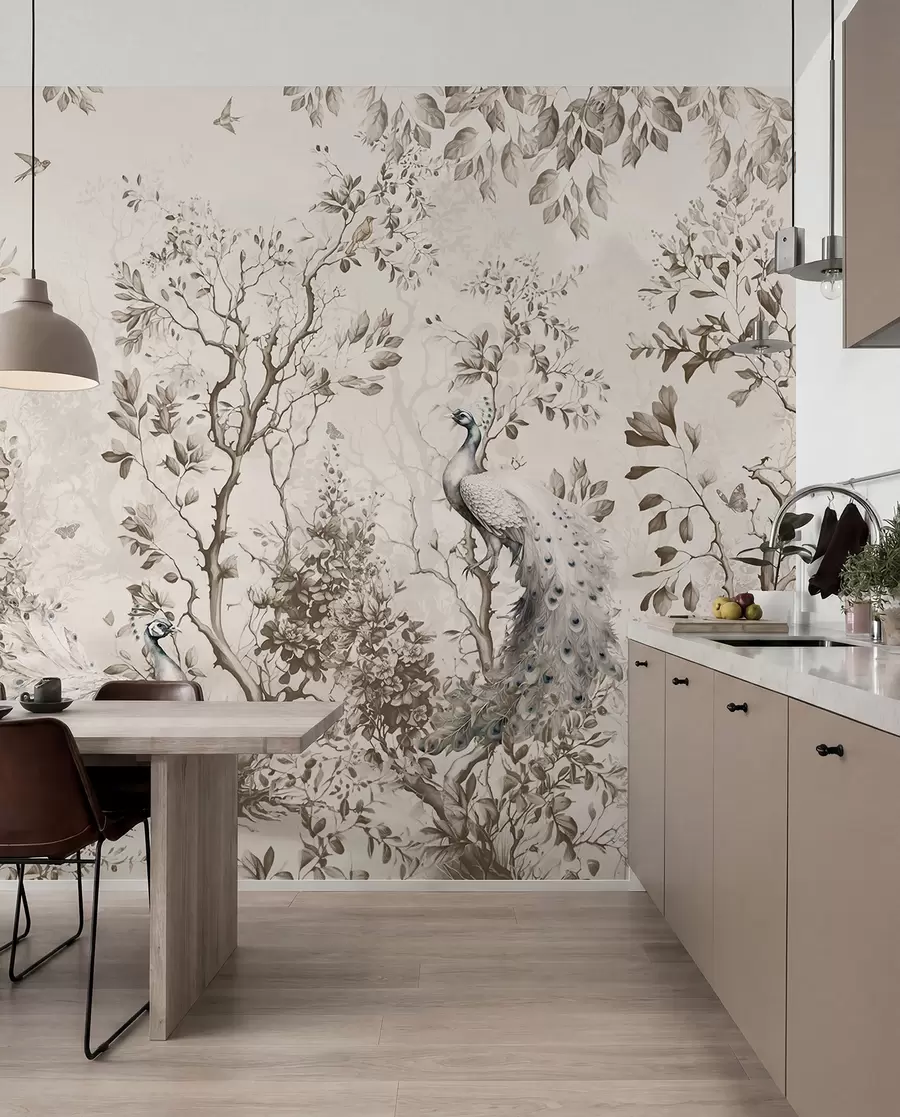 peintures murales Un jardin avec des oiseaux fragiles, des paons u94850
