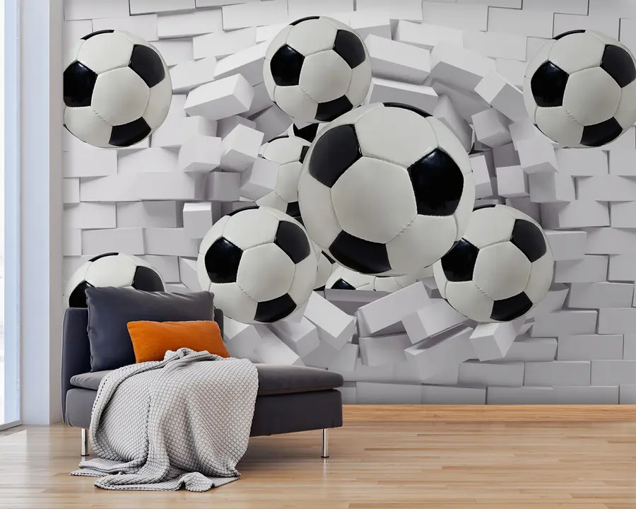 murales Balones de fútbol sobre el fondo de una pared de ladrillos u94958