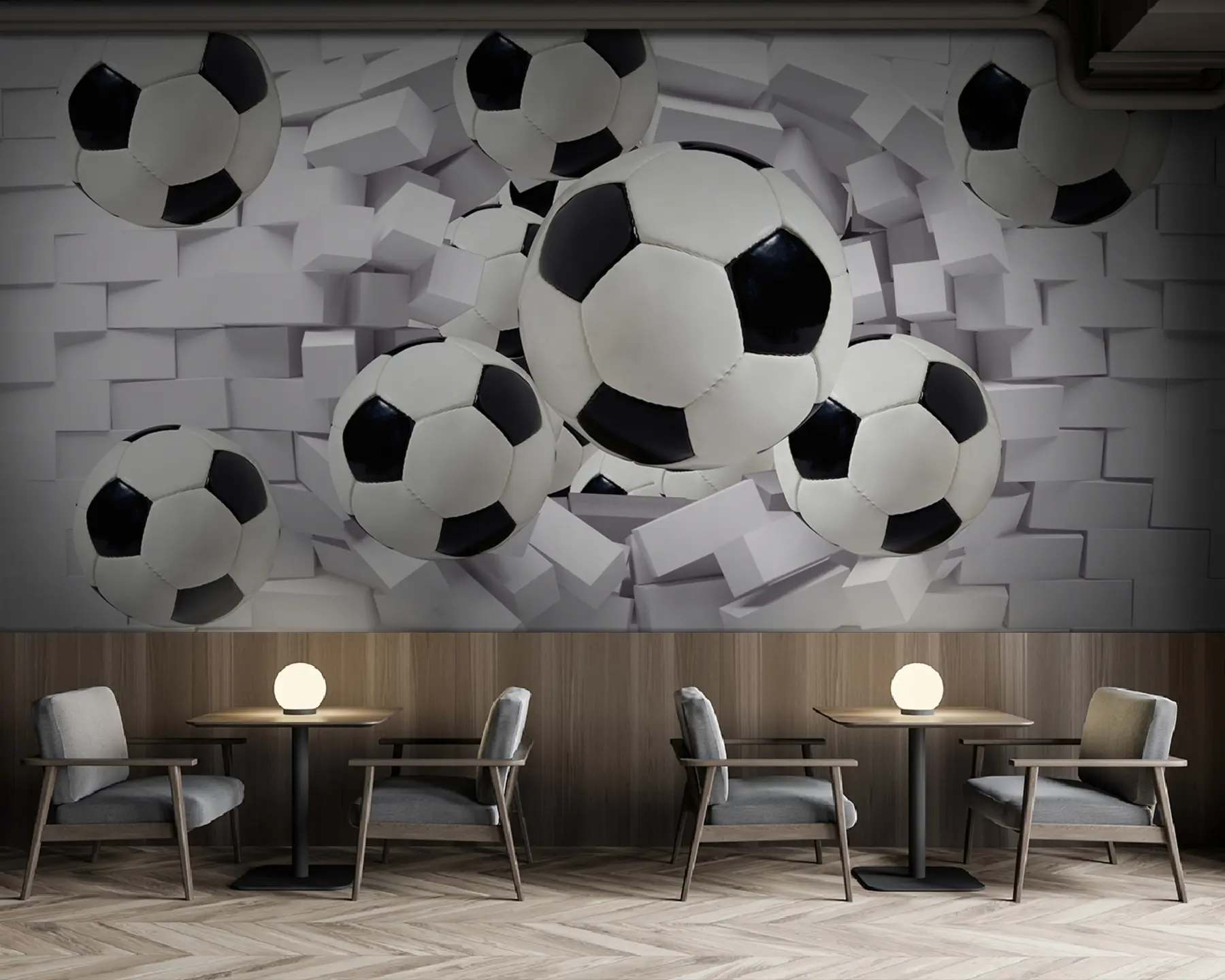 murais de parede Bolas de futebol no fundo de uma parede de tijolos u94958