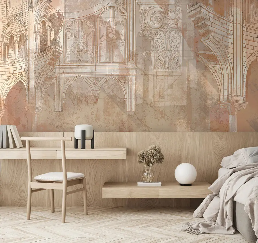 Wall Mural Photo Wallpaper Architectural art drawing of columns and monogram u95126