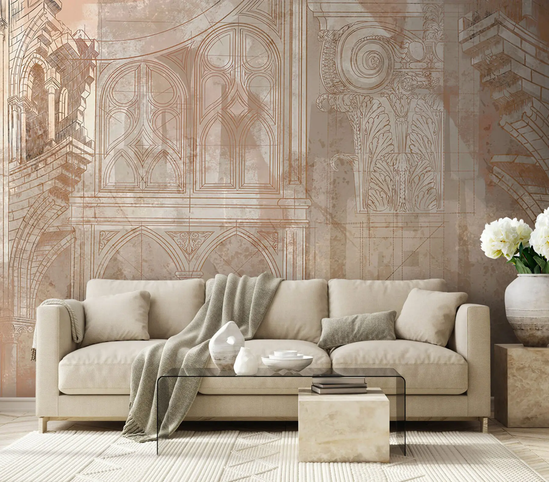 murales Dibujo artístico arquitectónico de columnas y monograma u95126