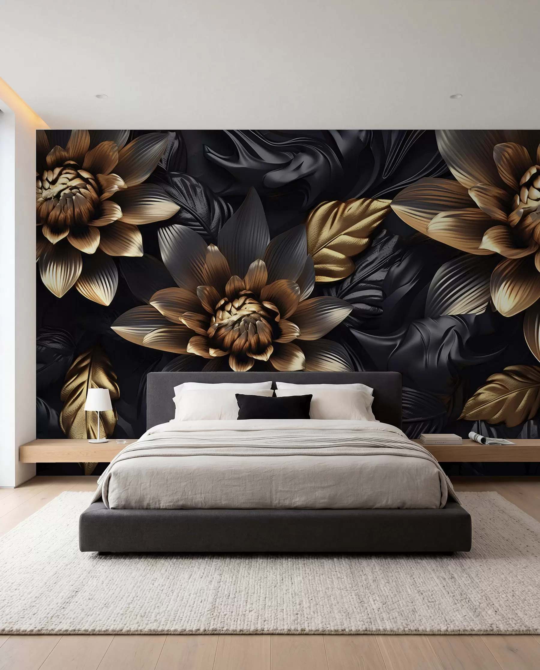 wall murals Black voluminous flowers u95244