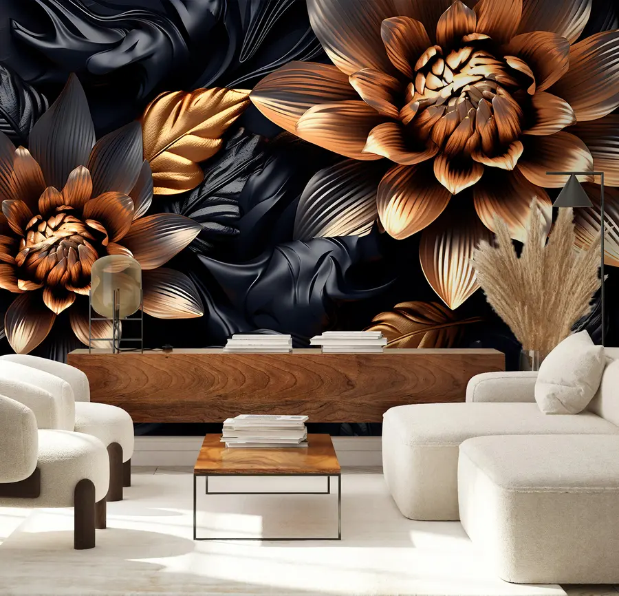 Wall Mural Photo Wallpaper Black voluminous flowers u95244