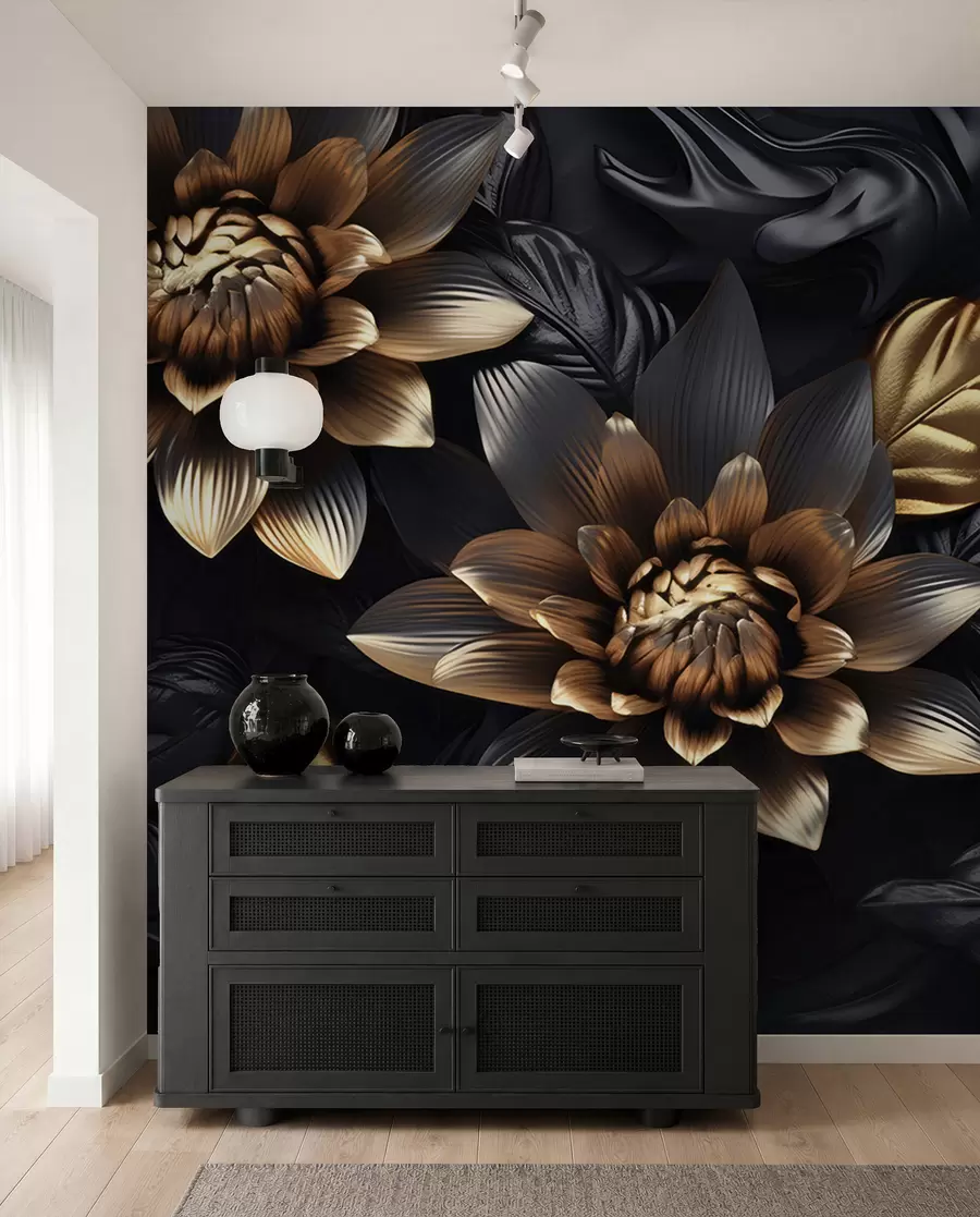 peintures murales Fleurs volumineuses noires u95244