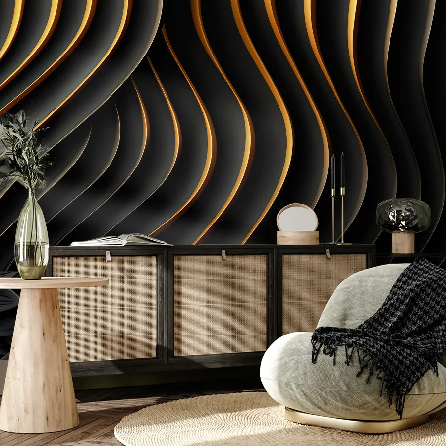 wall murals Black volumetric lines u95243