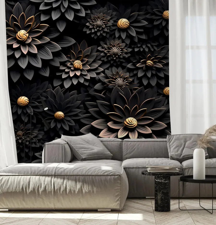 Wall Mural Photo Wallpaper Black flowers with 3D effect u95249
