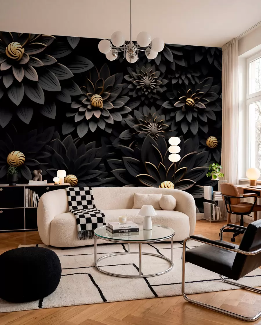 Wall Mural Photo Wallpaper Black flowers with 3D effect u95249