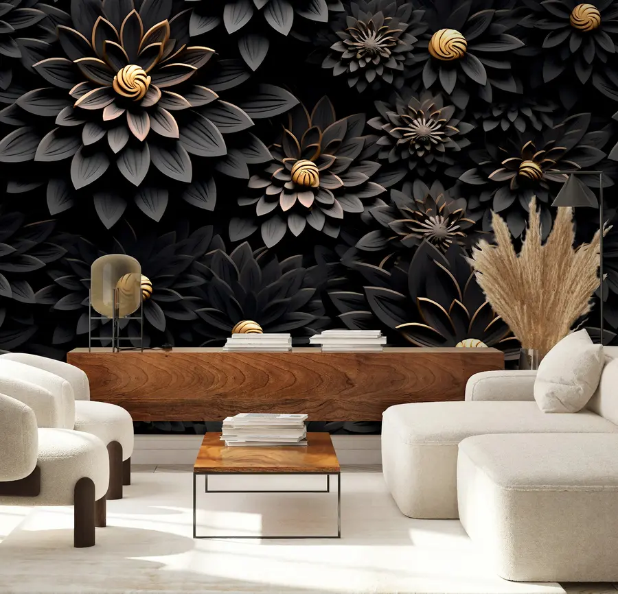 Wall Mural Photo Wallpaper Black flowers with 3D effect u95249