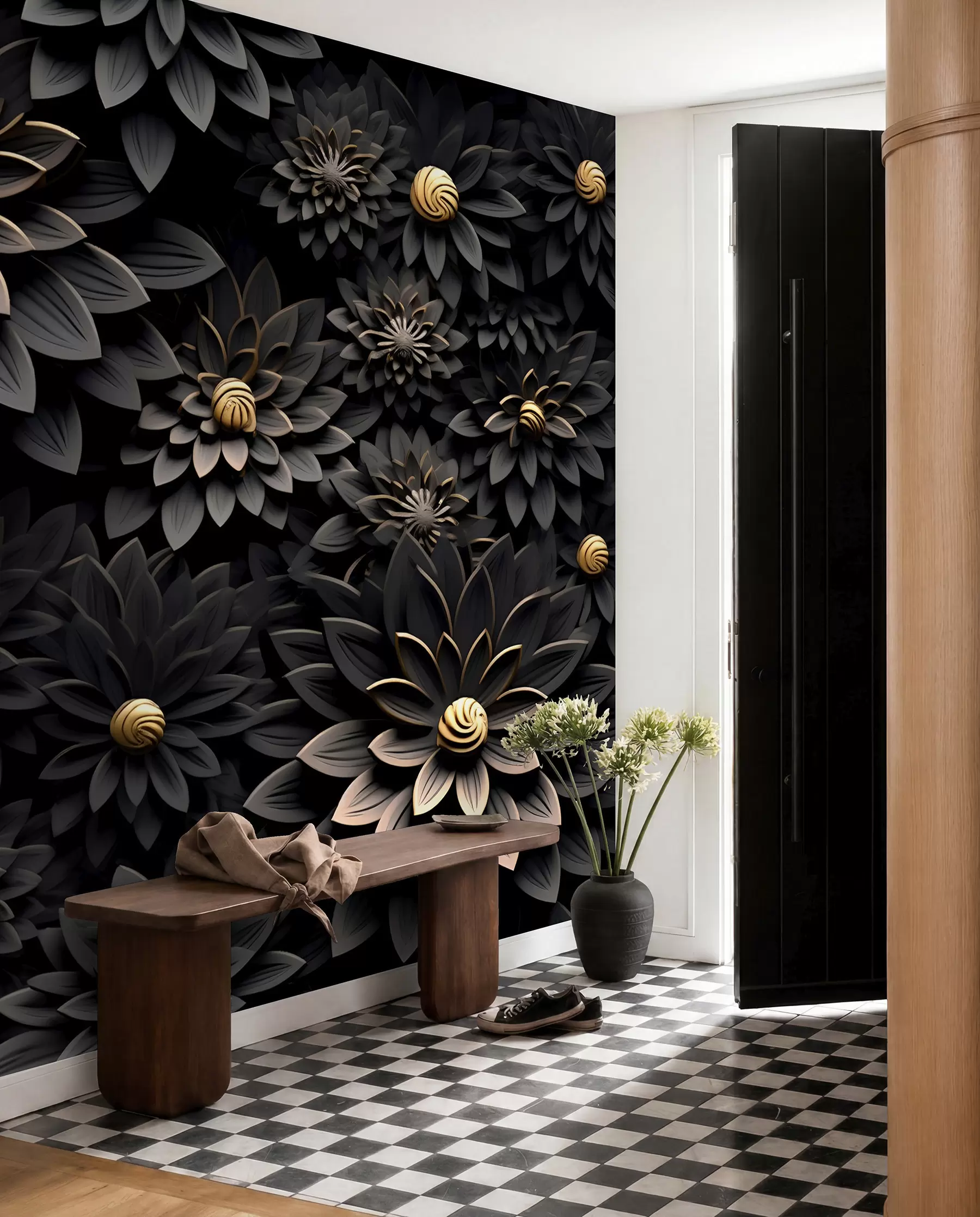 Wall Mural Photo Wallpaper Black flowers with 3D effect u95249