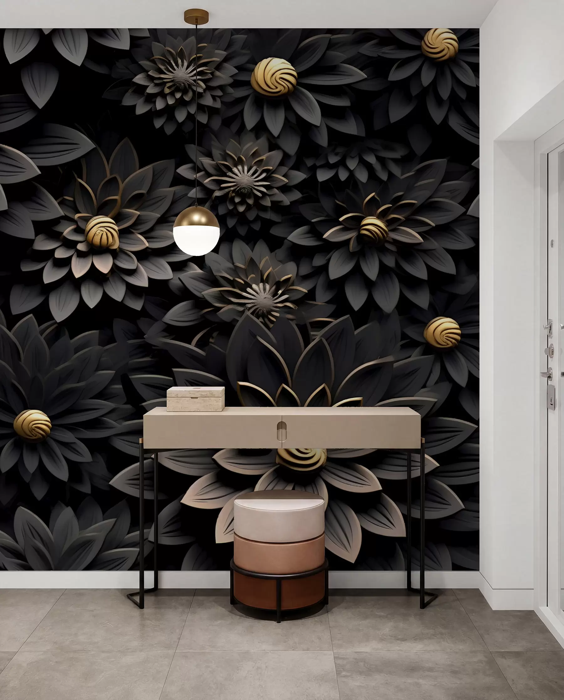 Wall Mural Photo Wallpaper Black flowers with 3D effect u95249