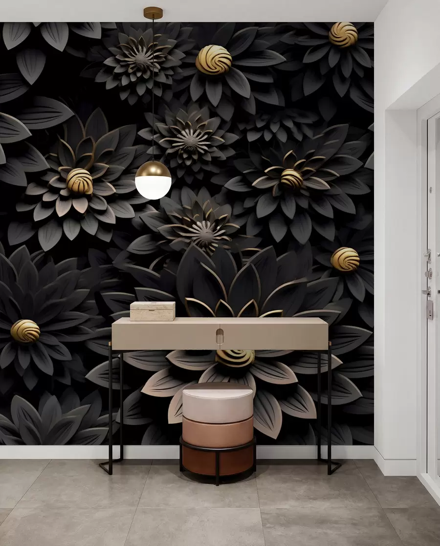 peintures murales Fleurs noires avec effet 3D u95249