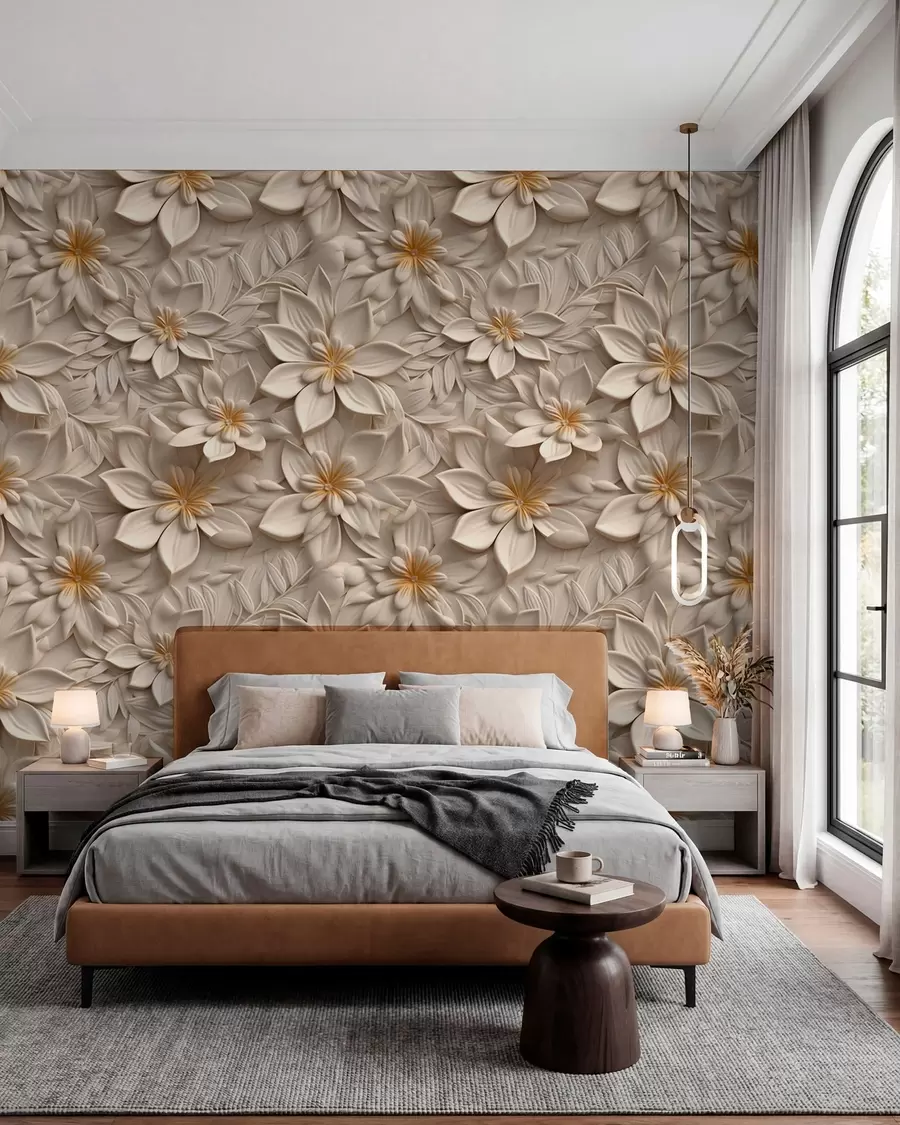 peintures murales Dispersion de fleurs blanches avec effet 3D u95251