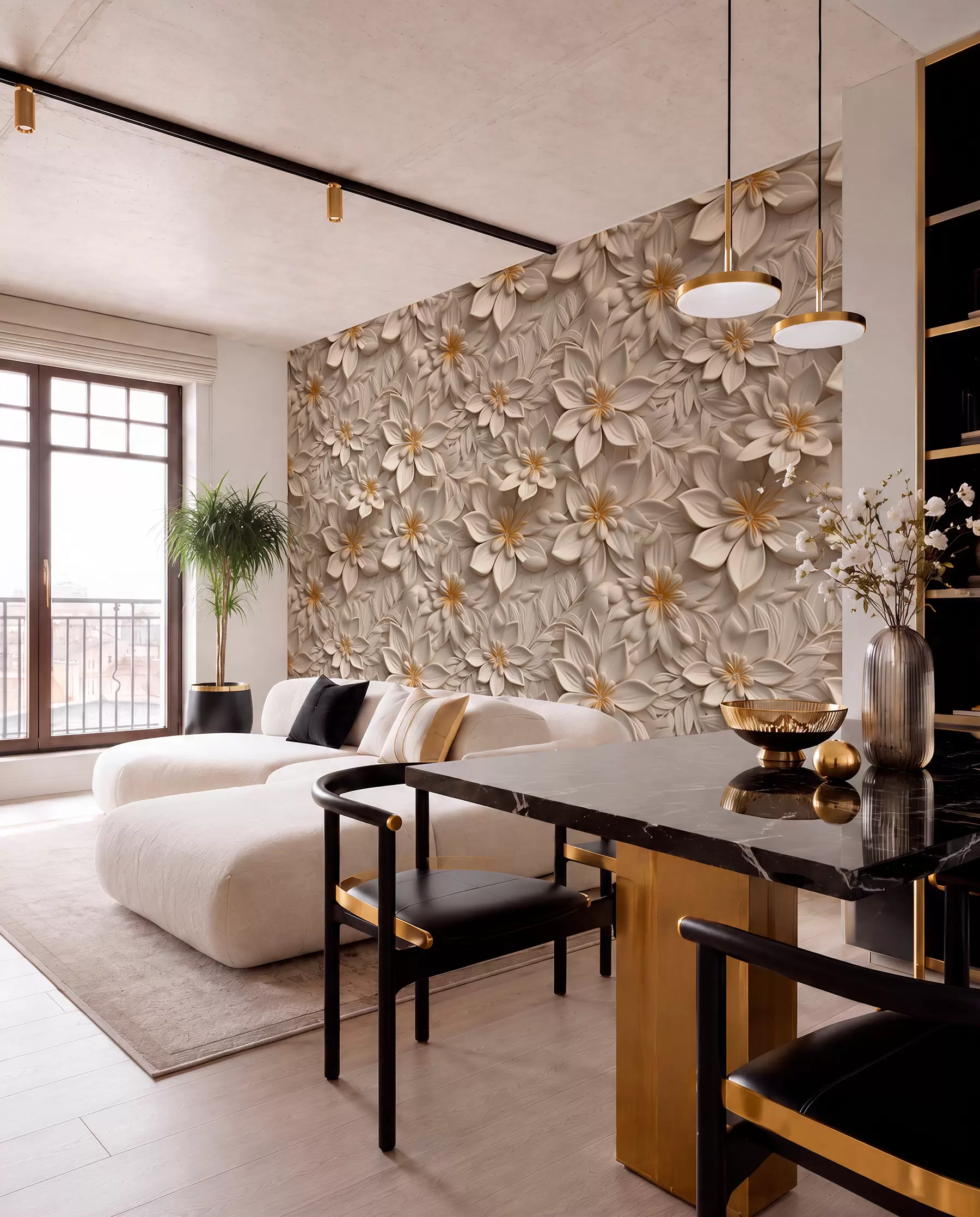 wall murals Scattering of white flowers with a 3D effect u95251