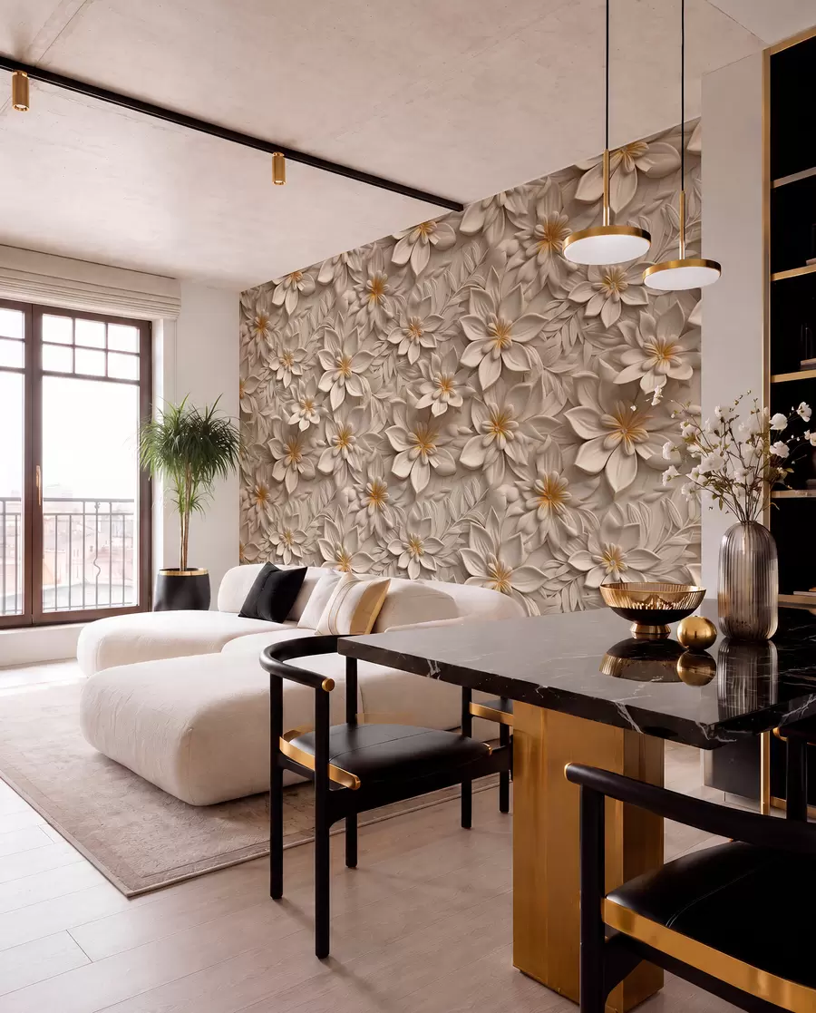 Wall Mural Photo Wallpaper Scattering of white flowers with a 3D effect u95251