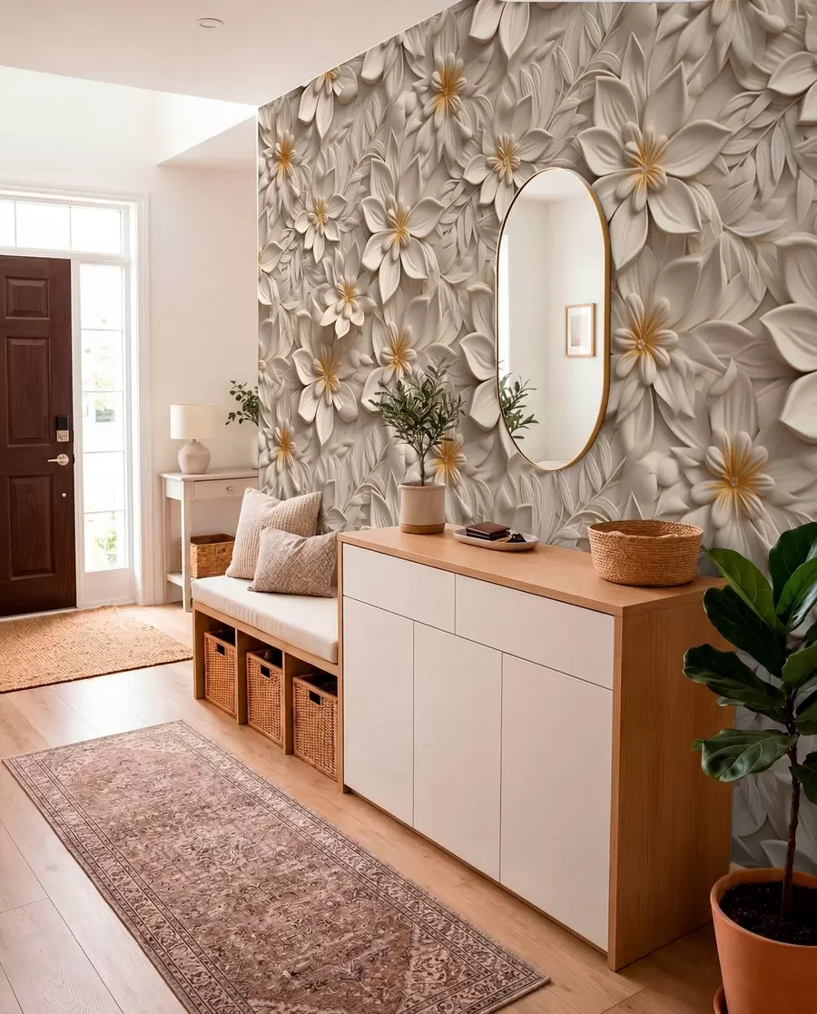 peintures murales Dispersion de fleurs blanches avec effet 3D u95251