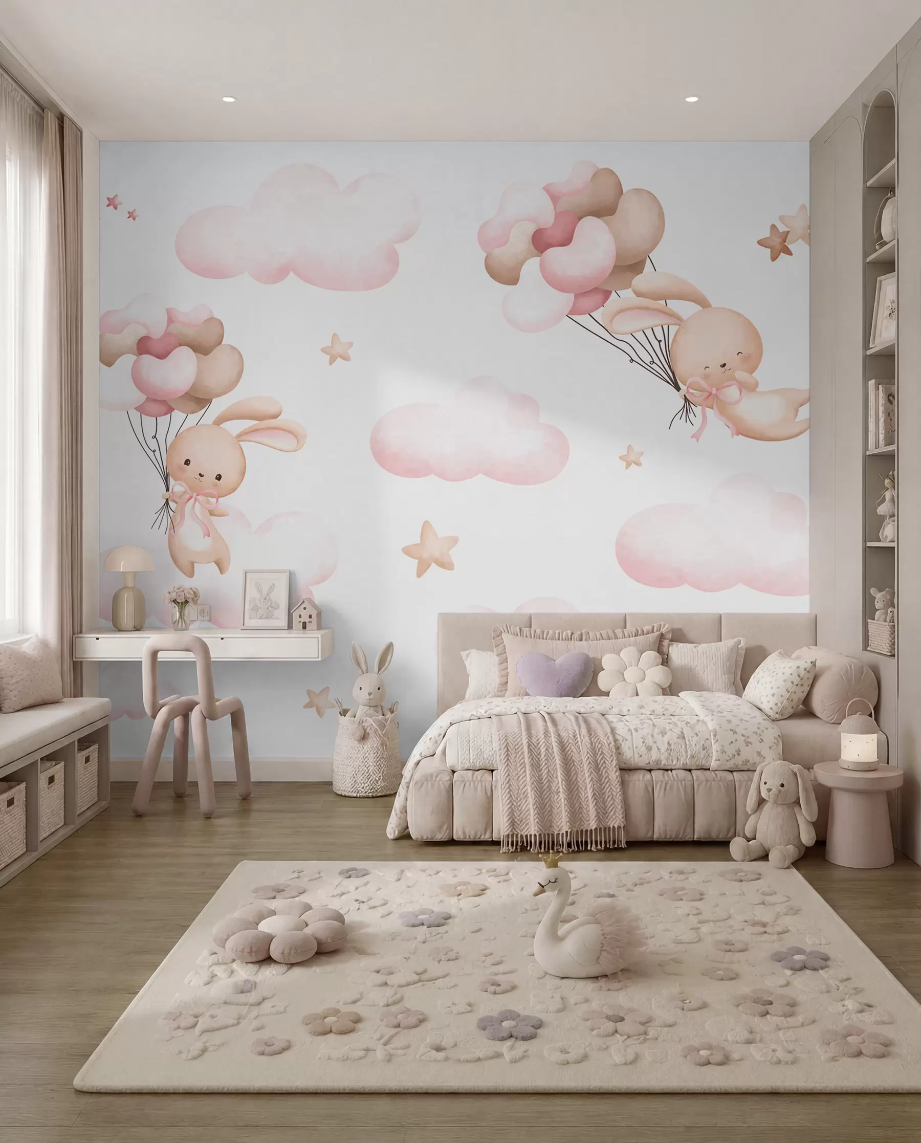 Wall Mural Photo Wallpaper Cute rabbit and balloons u95399