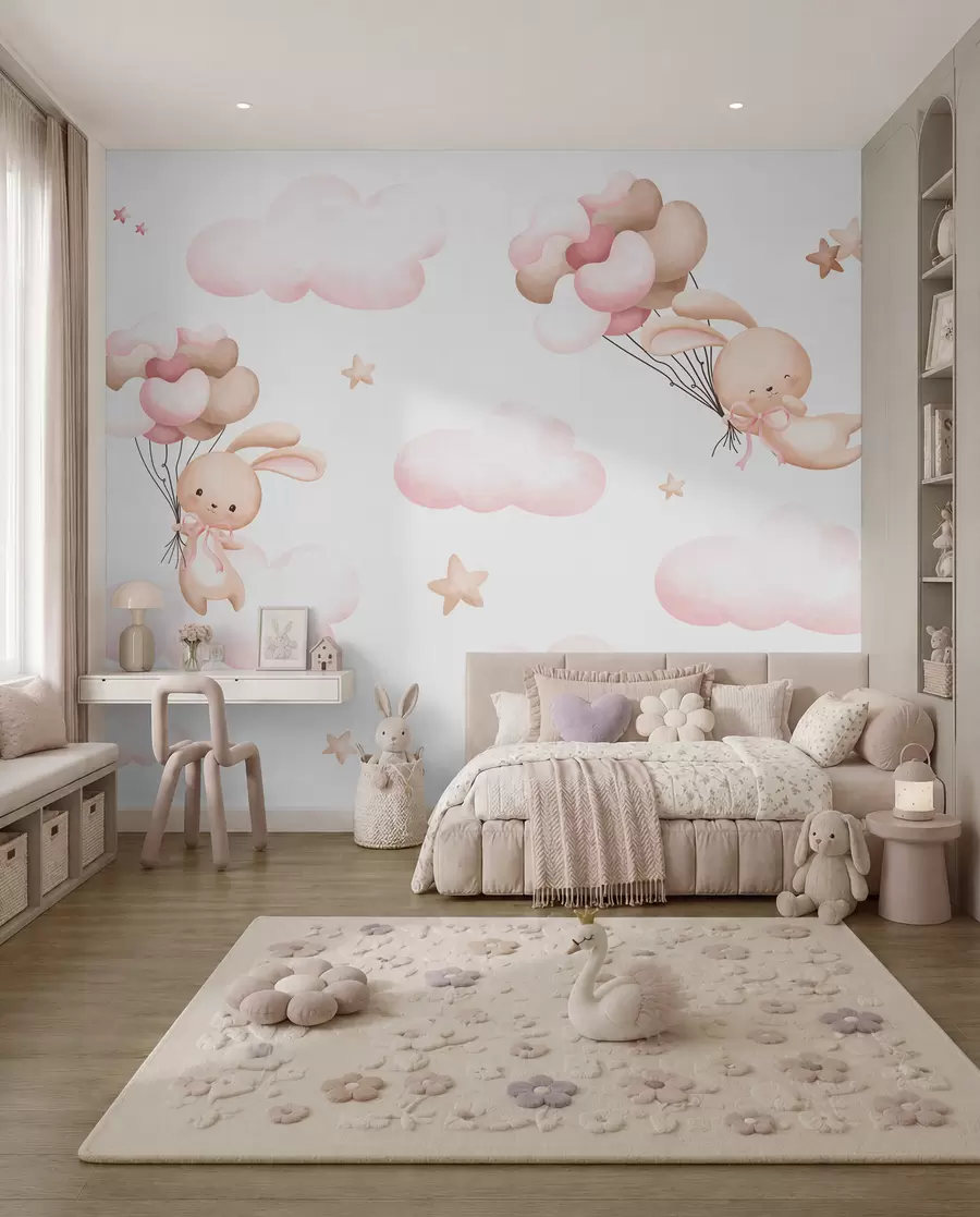 peintures murales Mignon lapin et ballons u95399
