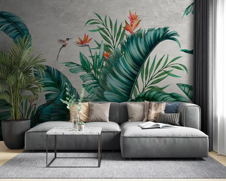 murales Plantas y aves exóticas, selva y naturaleza salvaje u95153