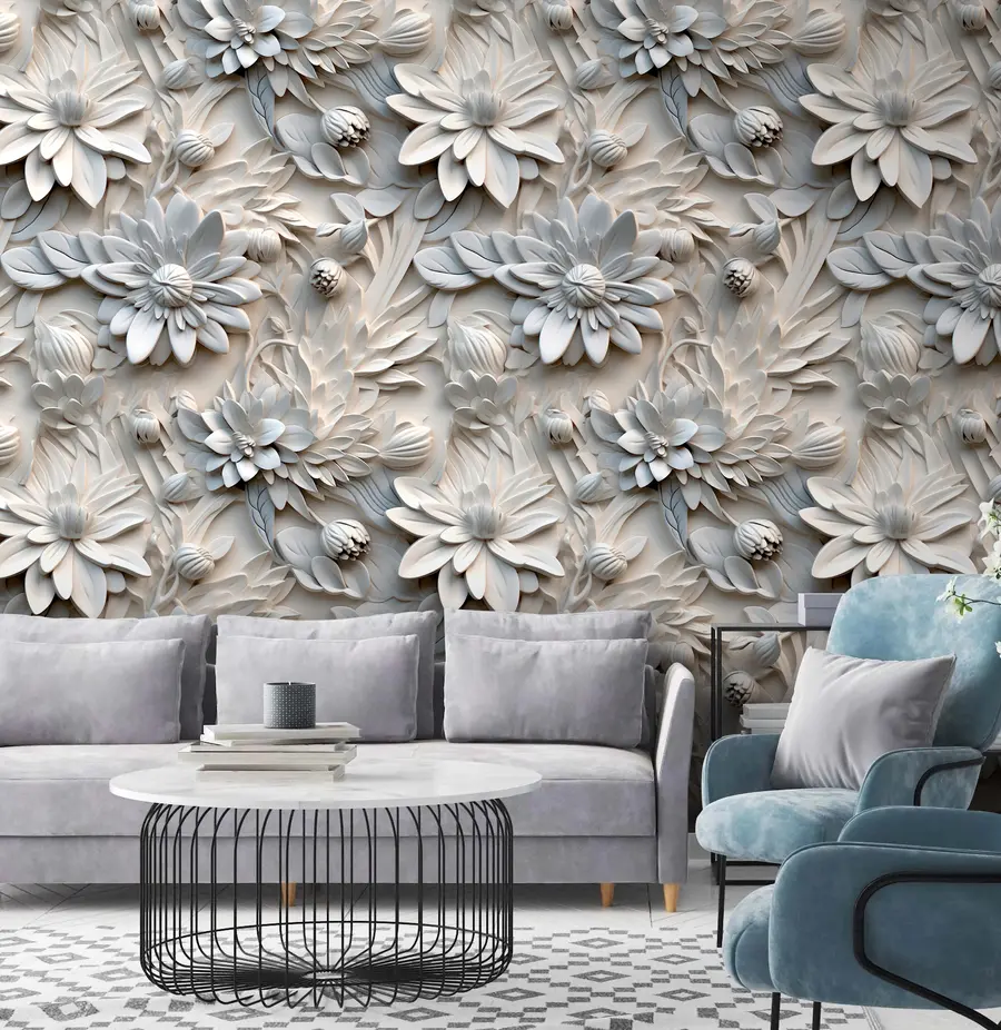 murales Flores volumétricas en 3D de colores claros u95589