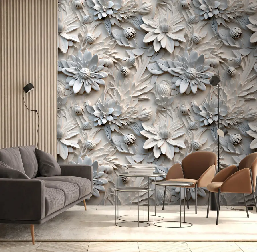 Wall Mural Photo Wallpaper Volumetric 3D flowers in light colors u95589